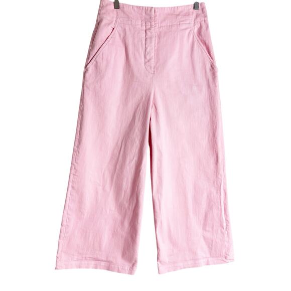 Tibi Pink Cotton Wide Leg High Waisted Cropped Denim Pants Size 8 - Picture 2 of 9